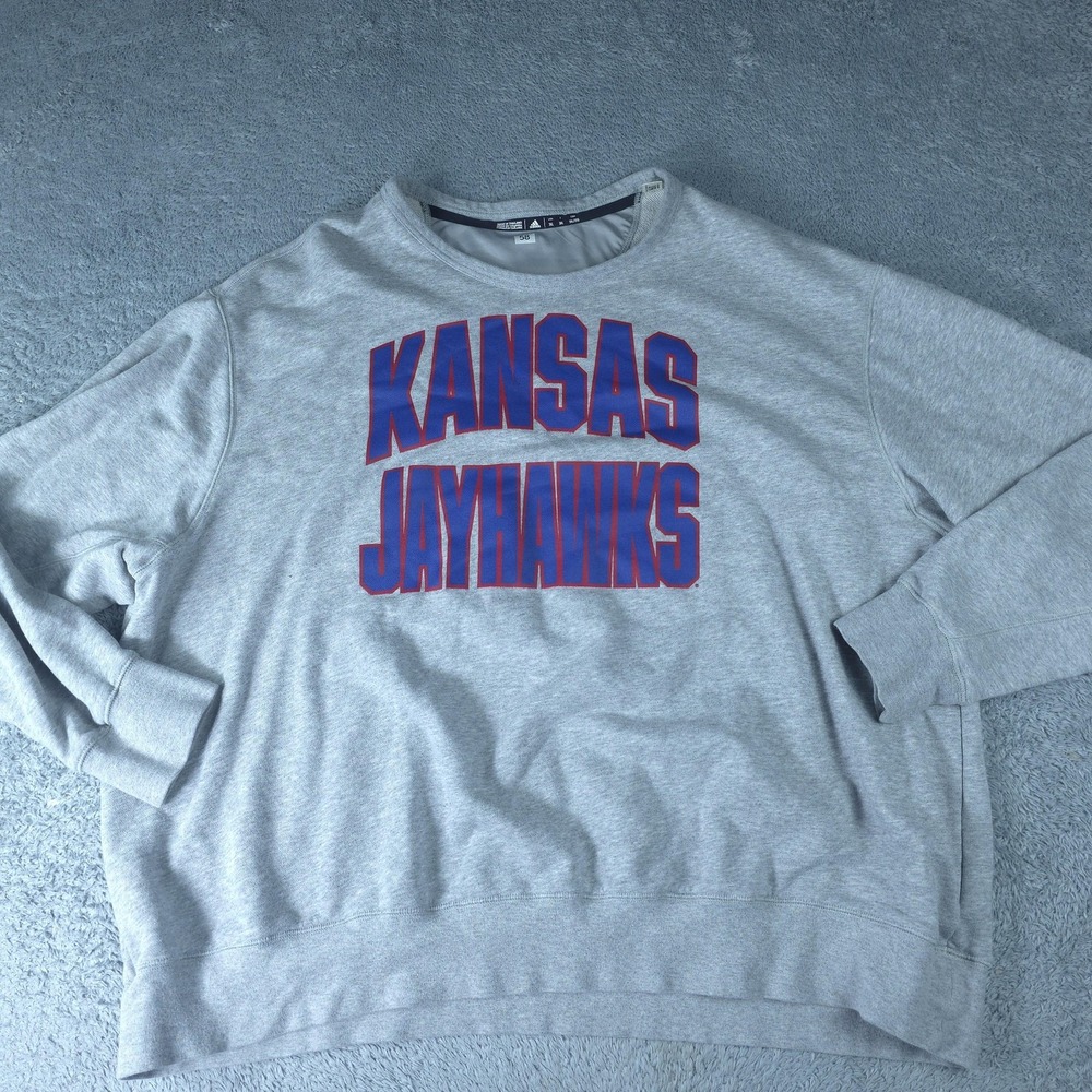 Kansas Jayhawks Sweatshirt Mens 3XL Gray NCAA Team Issued Adidas Crewneck